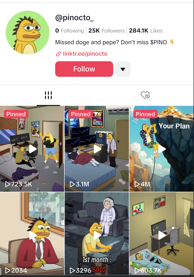$PINO TikTok profile preview for @pinocto_